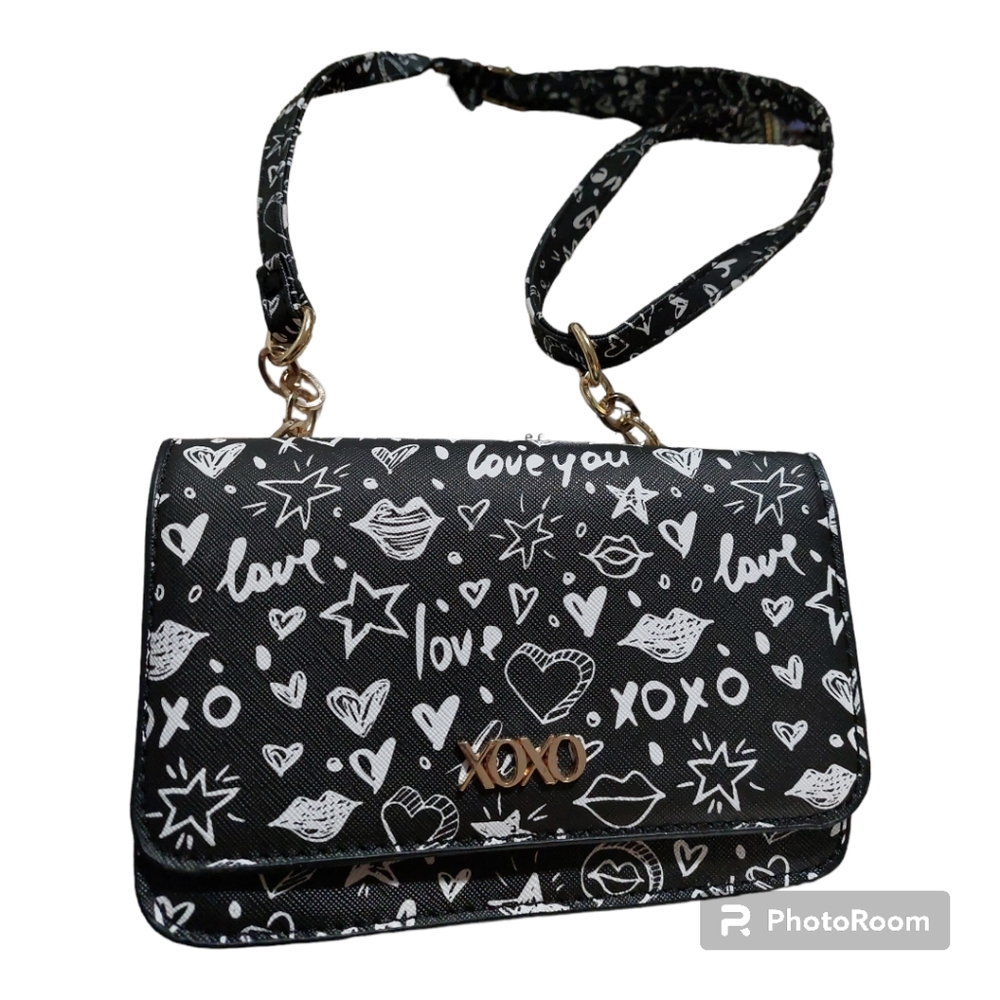 XOXO Love You Black & White Crossbody Bag With Gold Accents